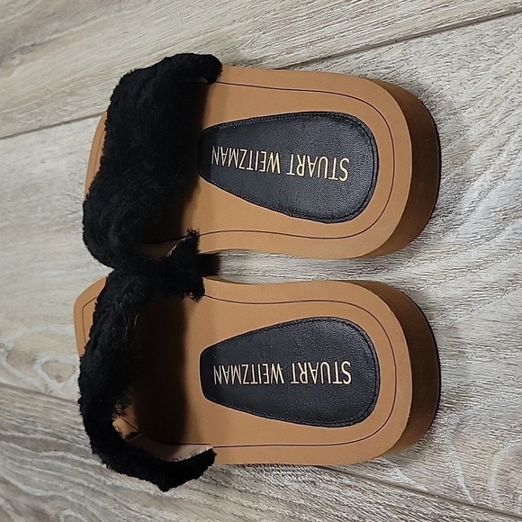 Stuart Weitzman Size 5 1/2 Black Shearling Cammy Slide Sandal NEW - Picture 3 of 5